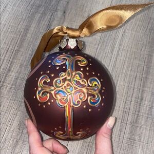 Bronze colored Painted Cross Holiday Ornament